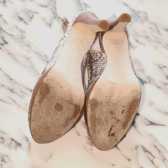 Champagne Snakeskin Slingback Peep-Toe 4" stacked Heels 7.5- Jessica Simpson - Picture 4 of 4